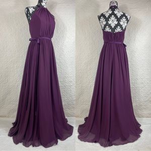 🔥Andrew Adela Plum Color Ruched Bodice Open Back Romantic Feminine Formal Dress